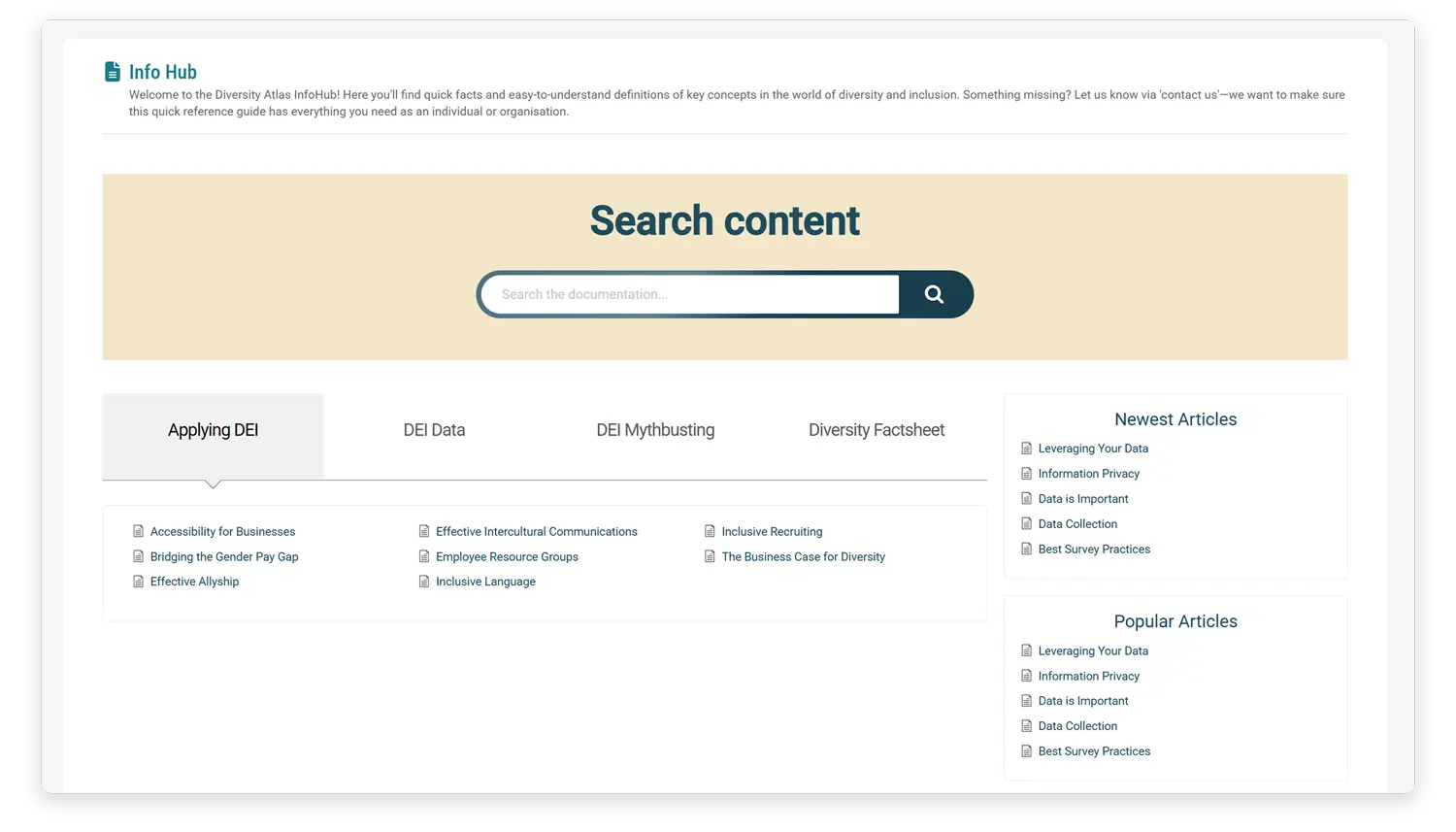 Diversity Atlas membership dashboard - Infohub